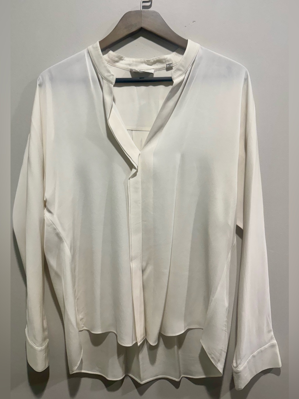 Vince Silk Blend Long Sleeve Blouse Ivory Hi Low Tunic Top 8
